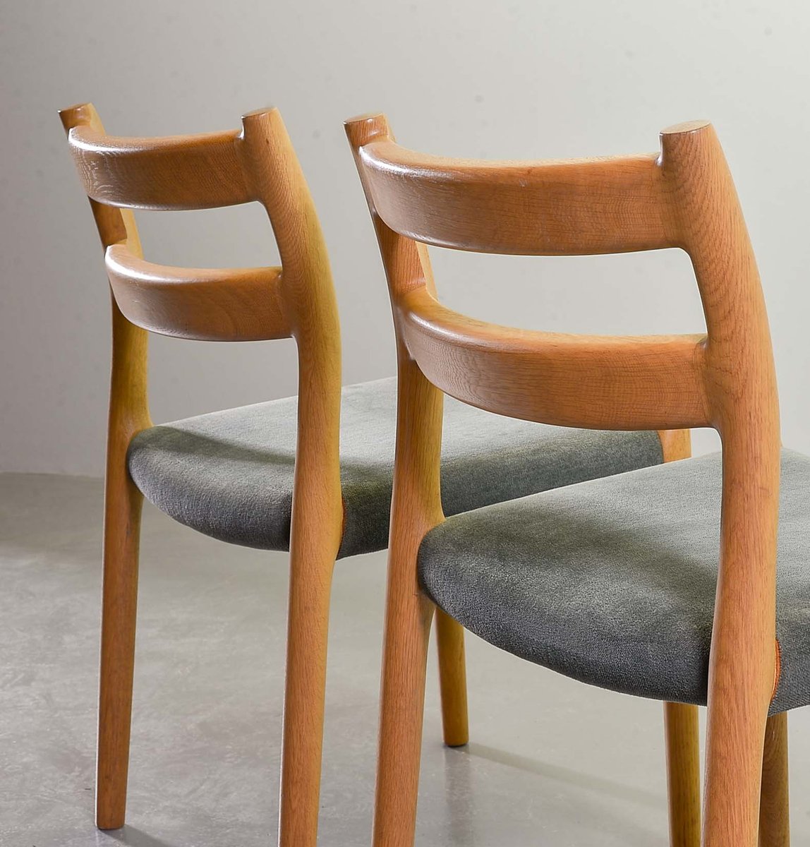 Danish Solid Beech and Gray Velvet Model 84 Dining Chairs by Niels Otto Møller for J.L. Møllers, 1960s, Set of 4