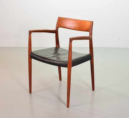 Danish Solid Teak & Black Leather 57 Desk Chair by Niels Otto Moller for J.L. Møllers, 1960s-IXC-866125