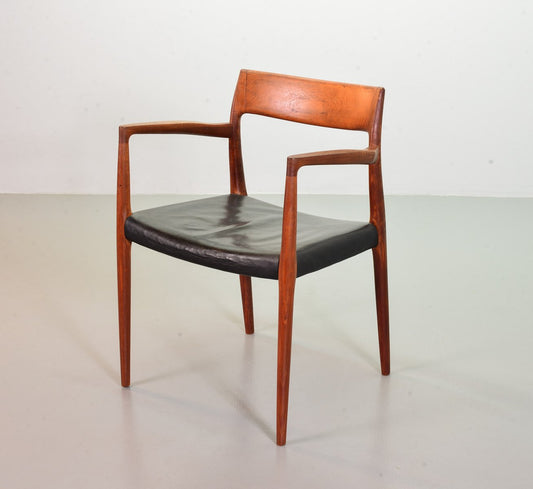 Danish Solid Teak & Black Leather 57 Desk Chair by Niels Otto Moller for J.L. Møllers, 1960s