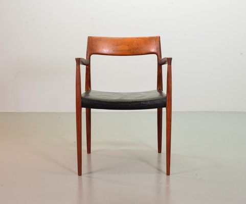 Danish Solid Teak & Black Leather 57 Desk Chair by Niels Otto Moller for J.L. Møllers, 1960s-IXC-866125