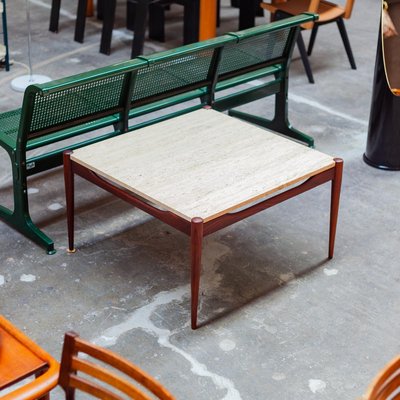 Danish Square Rosewood & Travertine Coffee Table, 1960s-QVY-1407410