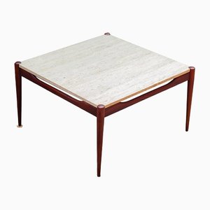 Danish Square Rosewood & Travertine Coffee Table, 1960s-QVY-1407410