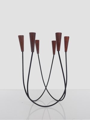 Danish String and Teak Sculptural Candleholder, 1960s-DEK-554979