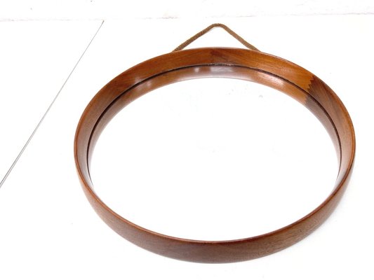 Danish Style Round Wall Mirror with Teak Frame, 1950s-AET-2034626