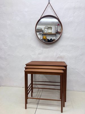 Danish Style Round Wall Mirror with Teak Frame, 1950s-AET-2034626