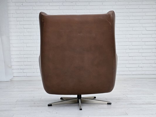 Danish Swivel Chair with Footstool in Leather, 1970s, Set of 2-TMW-1785335