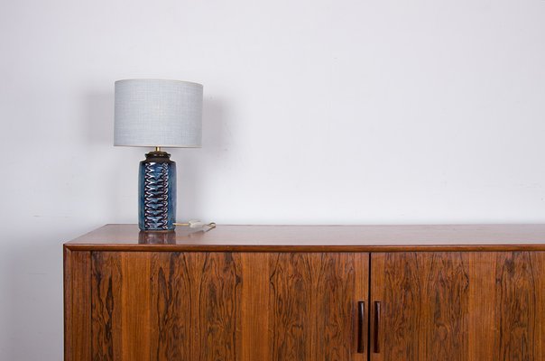 Danish Table Lamp in Blue Iridescent Enameled Ceramic Model 3346 by Einar Johannsen for Axel Nielsen, 1960s-EMB-2027111