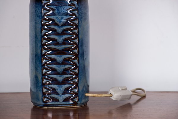 Danish Table Lamp in Blue Iridescent Enameled Ceramic Model 3346 by Einar Johannsen for Axel Nielsen, 1960s-EMB-2027111