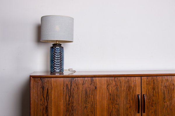 Danish Table Lamp in Blue Iridescent Enameled Ceramic Model 3346 by Einar Johannsen for Axel Nielsen, 1960s-EMB-2027111