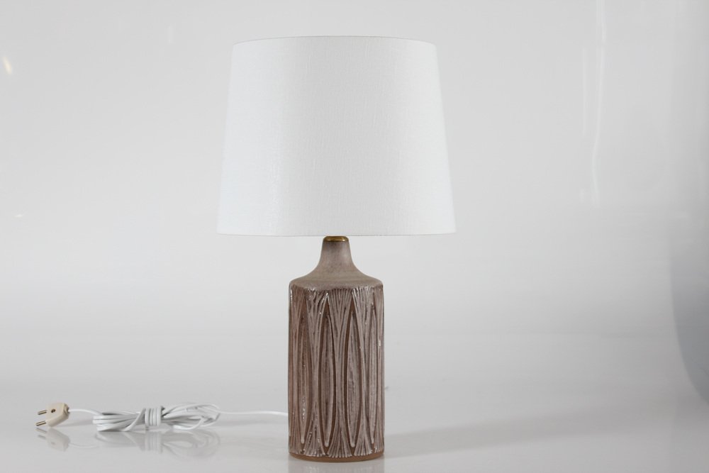 Danish Table Lamp with Graphical Design and Milk Chocolate Colored Glaze by Einar Johansen, 1960s