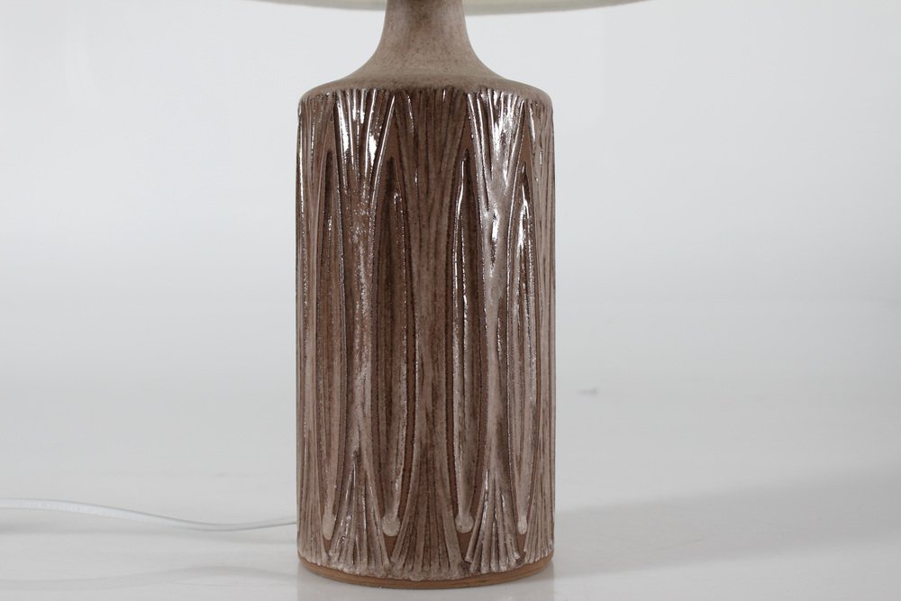 Danish Table Lamp with Graphical Design and Milk Chocolate Colored Glaze by Einar Johansen, 1960s