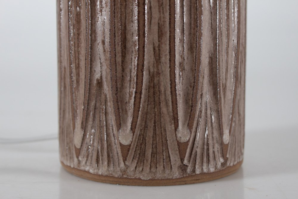 Danish Table Lamp with Graphical Design and Milk Chocolate Colored Glaze by Einar Johansen, 1960s