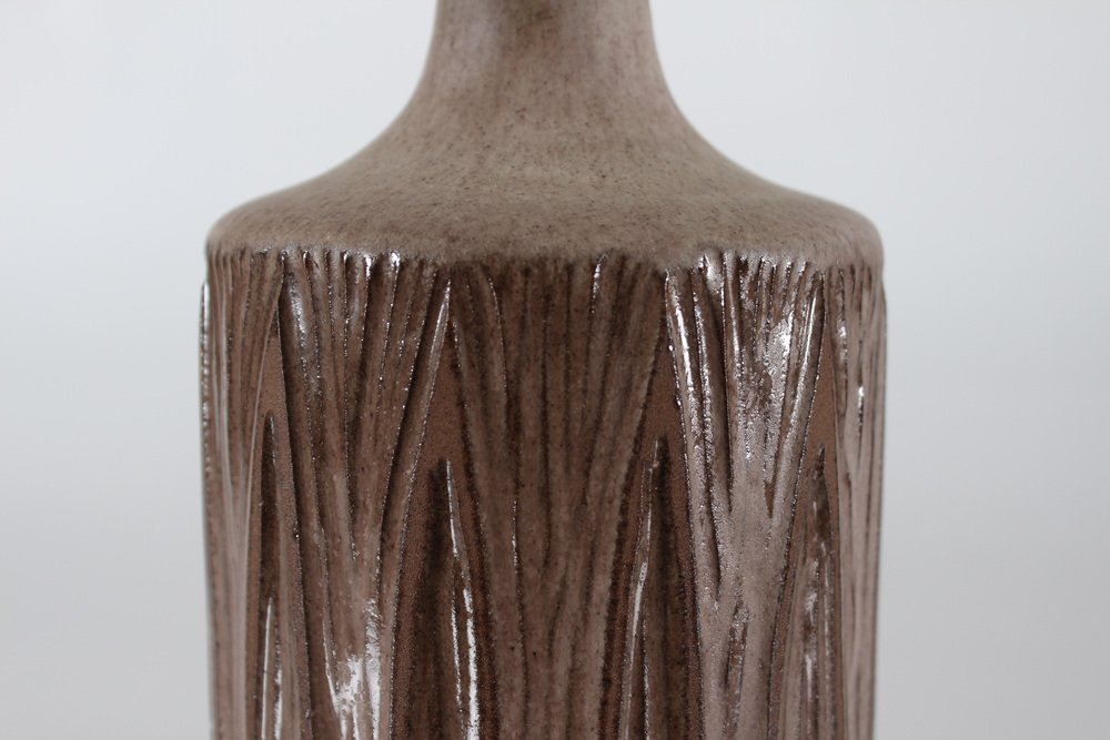 Danish Table Lamp with Graphical Design and Milk Chocolate Colored Glaze by Einar Johansen, 1960s