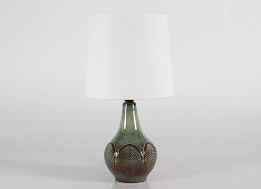 Danish Table Lamp with Leaf Pattern and Green Glossy Glaze by Søholm, 1960s