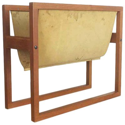 Danish Teak and Leather Magazine Rack, 1960s-QZ-1131335