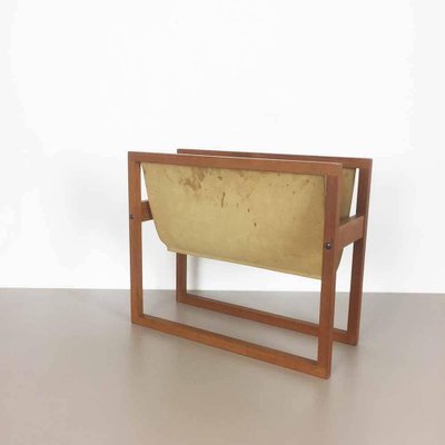 Danish Teak and Leather Magazine Rack, 1960s-QZ-1131335