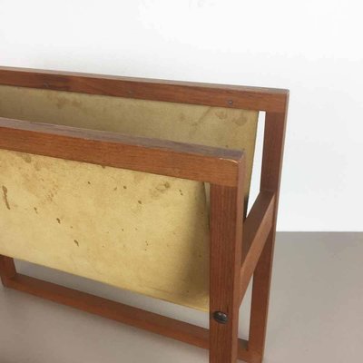 Danish Teak and Leather Magazine Rack, 1960s-QZ-1131335