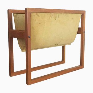 Danish Teak and Leather Magazine Rack, 1960s-QZ-1131335