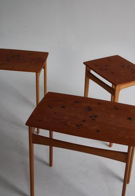 Danish Teak and Oak Nesting Tables by Svend Aage Madsen, 1950s, Set of 3-WRF-1321042