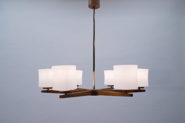 Danish Teak and Opaline Glass Ceiling Lamp, 1960s-KQB-581139