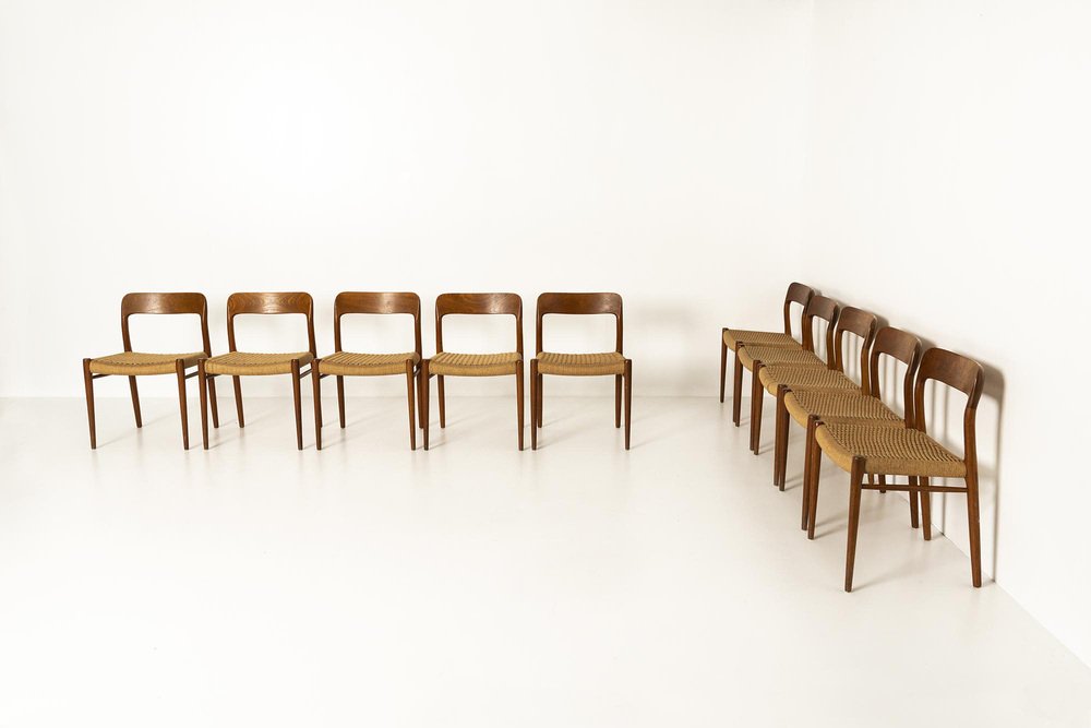 Danish Teak and Paper Cord Model 57 Chairs by Niels Otto (N. O.) Møller, 1960s, Set of 10