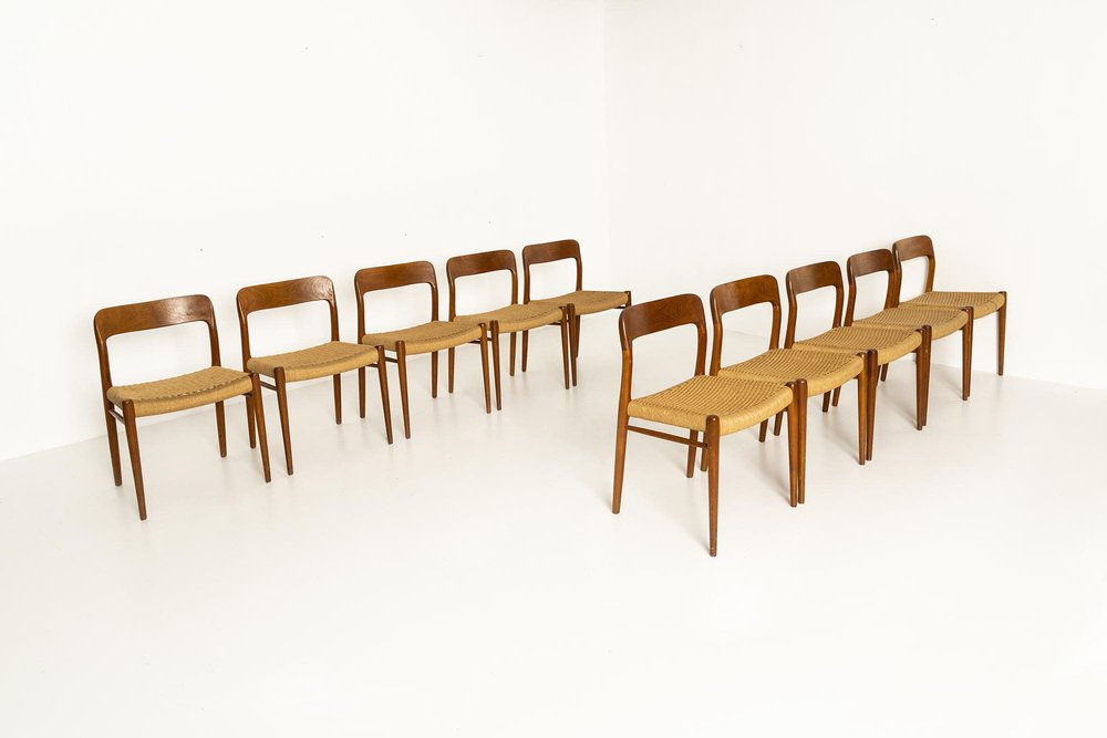 Danish Teak and Paper Cord Model 57 Chairs by Niels Otto (N. O.) Møller, 1960s, Set of 10