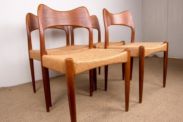 Danish Teak and Rope Chairs by Arne Hovmand Olsen for Mogens Kold, 1960s, Set of 4-EMB-1806241