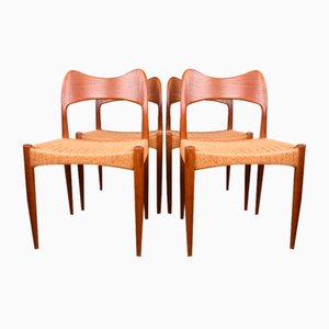 Danish Teak and Rope Chairs by Arne Hovmand Olsen for Mogens Kold, 1960s, Set of 4-EMB-1806241