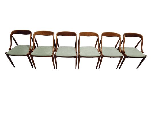 Danish Teak and Velvet No. 16 Dining Chairs attributed to Johannes Andersen, 1960s, Set of 6-SAK-1772388