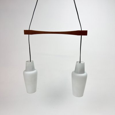 Danish Teak and White Glass Hanging Lamp, 1950s-RMX-1279361