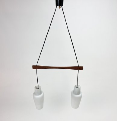 Danish Teak and White Glass Hanging Lamp, 1950s-RMX-1279361