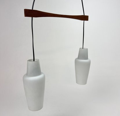 Danish Teak and White Glass Hanging Lamp, 1950s-RMX-1279361