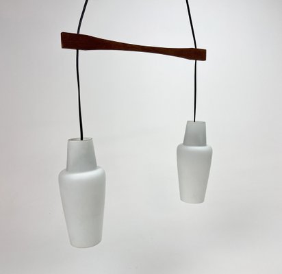 Danish Teak and White Glass Hanging Lamp, 1950s-RMX-1279361