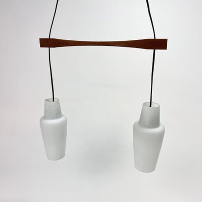 Danish Teak and White Glass Hanging Lamp, 1950s-RMX-1279361