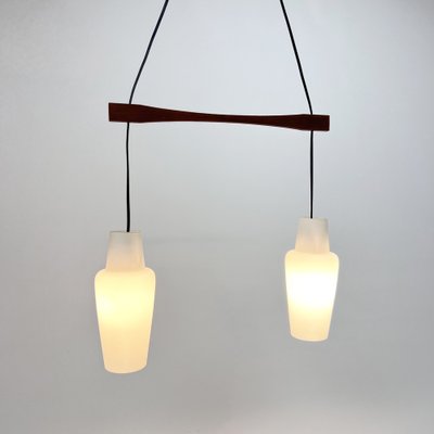 Danish Teak and White Glass Hanging Lamp, 1950s-RMX-1279361