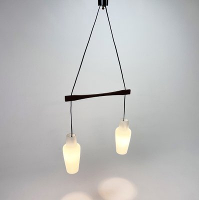 Danish Teak and White Glass Hanging Lamp, 1950s-RMX-1279361