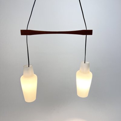 Danish Teak and White Glass Hanging Lamp, 1950s-RMX-1279361