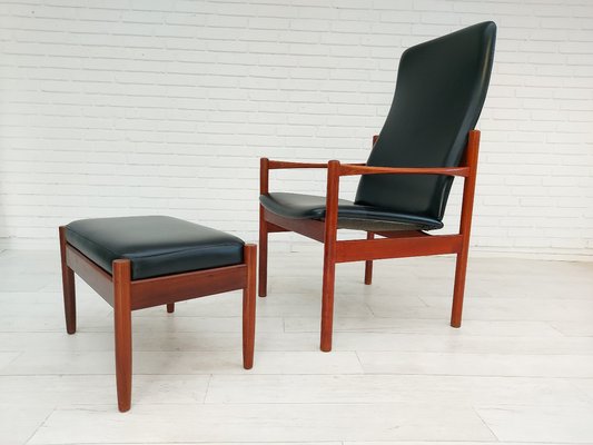 Danish Teak Armchair & Stool, 1960s, Set of 2-TMW-743680