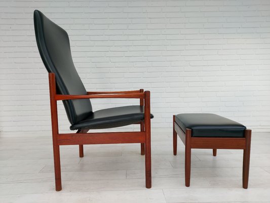 Danish Teak Armchair & Stool, 1960s, Set of 2-TMW-743680