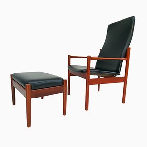 Danish Teak Armchair & Stool, 1960s, Set of 2-TMW-743680