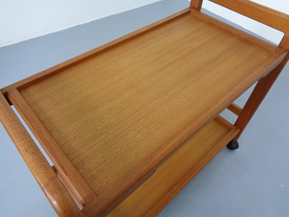 Danish Teak Bar Cart with Removable Tray, 1960s