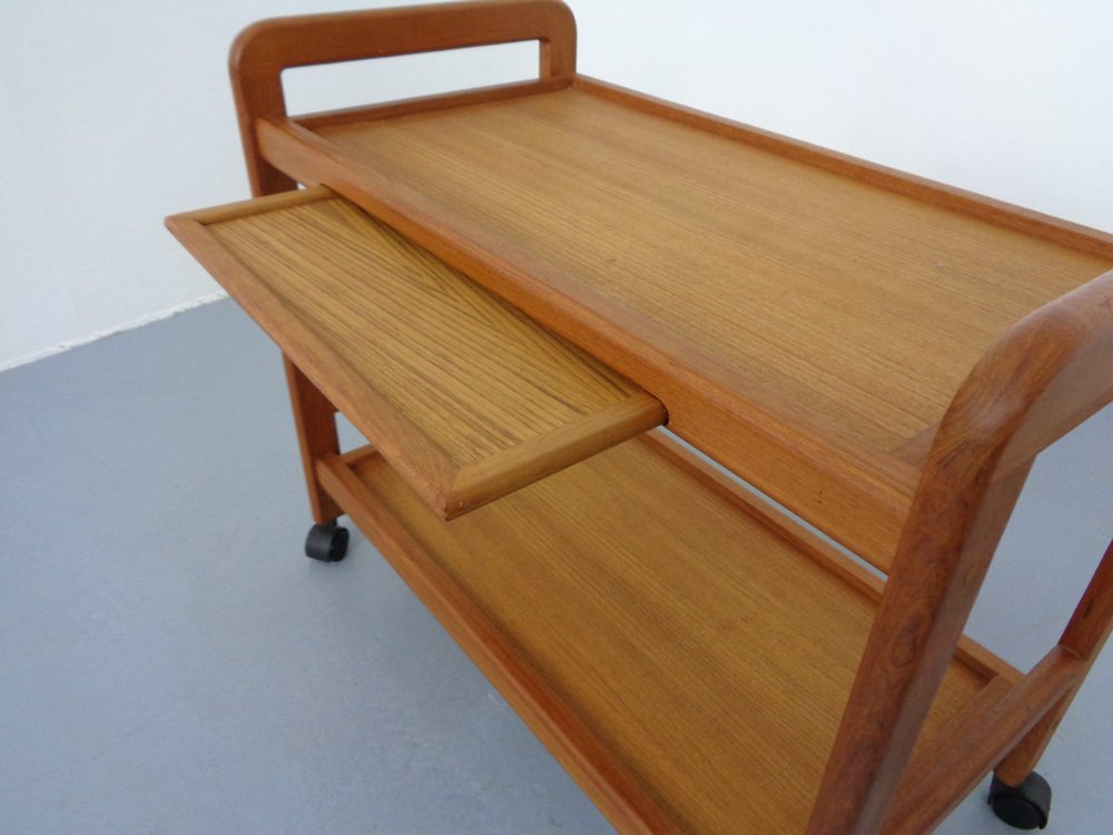 Danish Teak Bar Cart with Removable Tray, 1960s