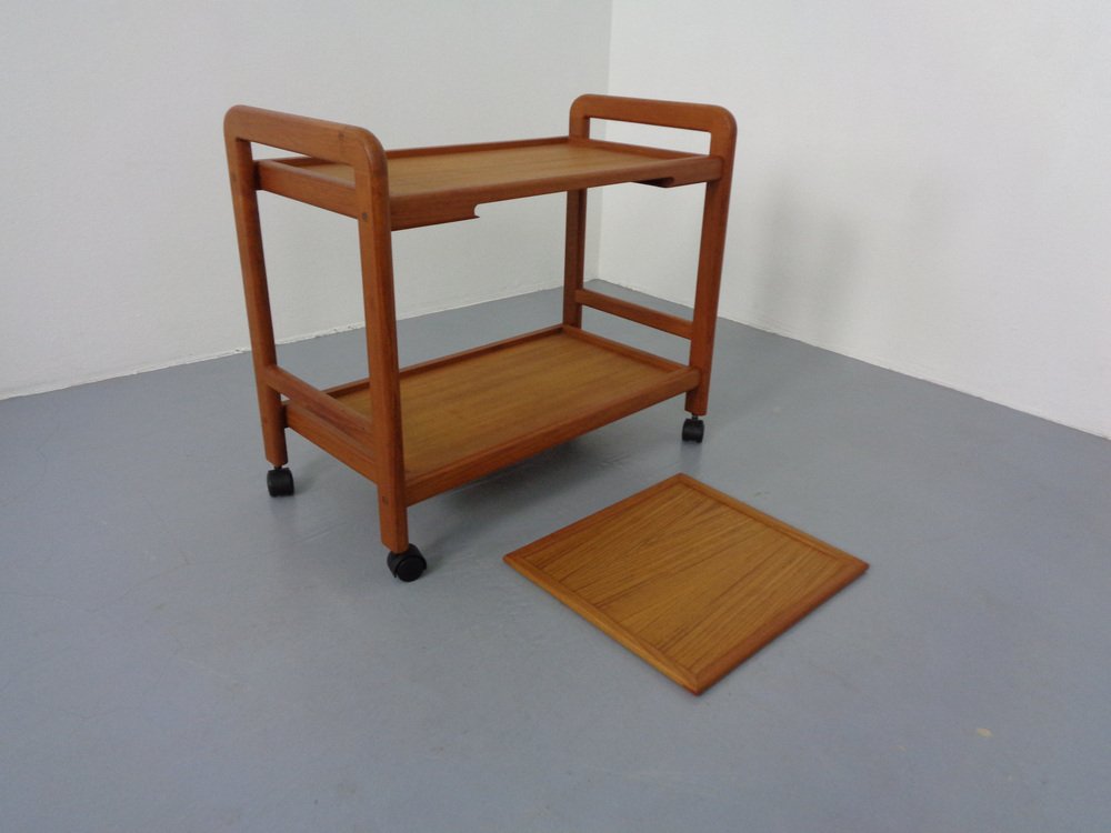 Danish Teak Bar Cart with Removable Tray, 1960s