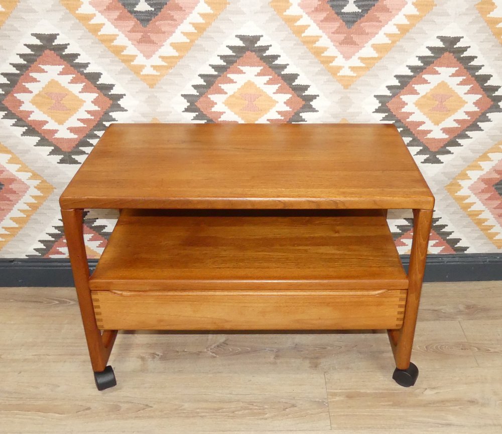 Danish Teak Bar Trolley with Drawer by Peter Brink for BR Møbler Gelsted, Denmark, 1960s