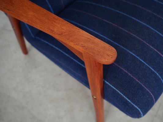 Danish Teak & Blue Fabric Armchair, 1970s-VND-1337828