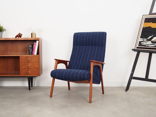 Danish Teak & Blue Fabric Armchair, 1970s-VND-1337828