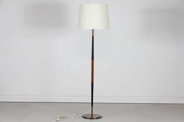 Danish Teak, Brass and Black Metal Floor Lamp, 1960s-QQ-1419371