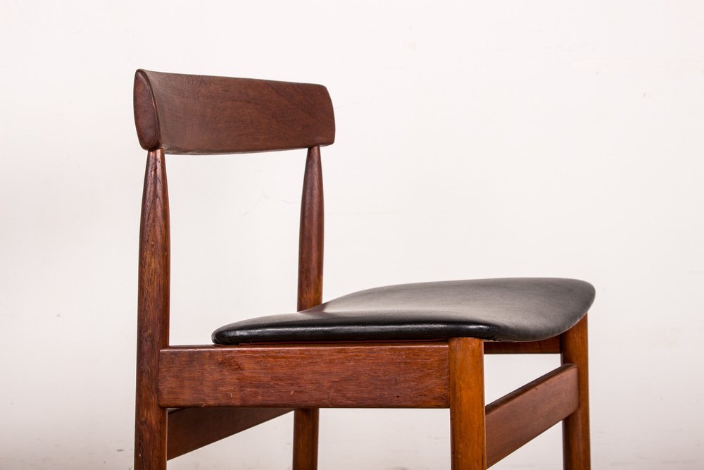 Danish Teak Chairs in Black Skai by Farso Stolefabrik, 1960s, Set of 4