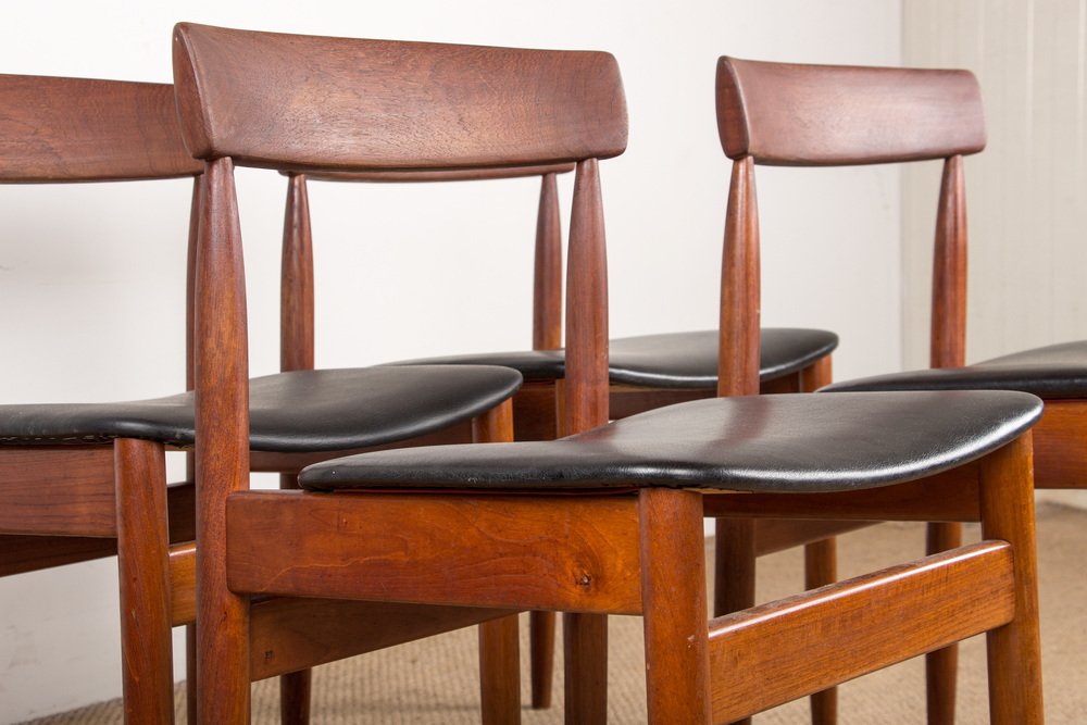 Danish Teak Chairs in Black Skai by Farso Stolefabrik, 1960s, Set of 4