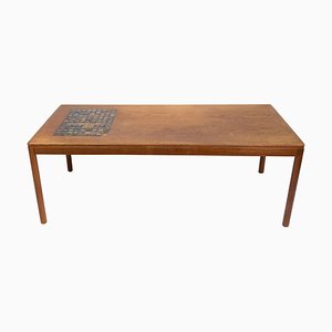 Danish Teak Coffee Table with Brown Ceramic Tiles, 1960s-UY-838863